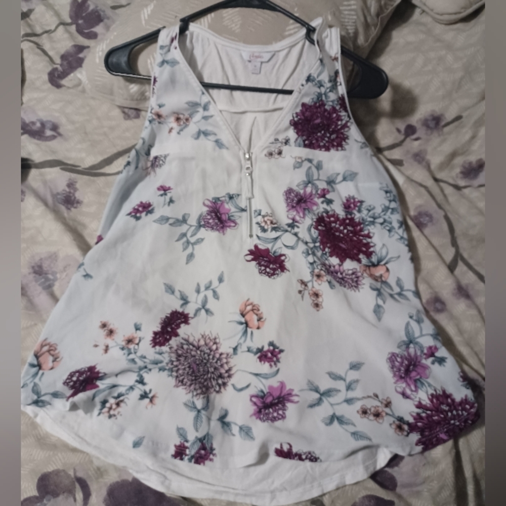 Candies short sleeve flower shirt white purple L